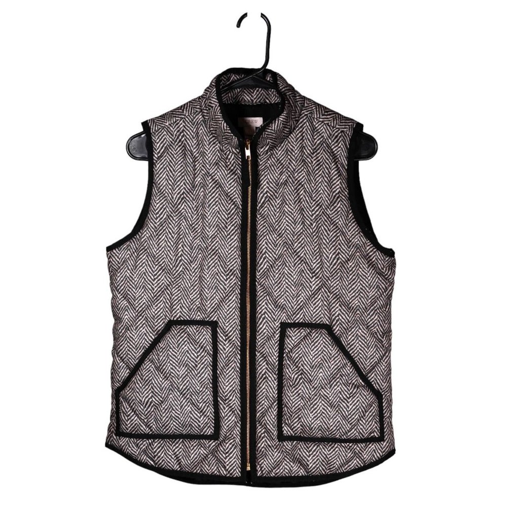 J. Crew Womens Puffer Vest Herringbone Down Quilted Mock Neck Full Zip Preppy XS